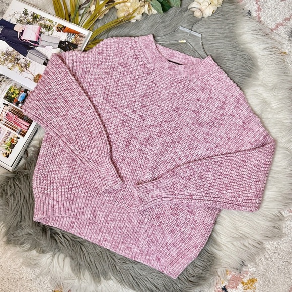 J. Crew Pink Marled Cotton Blend Women’s Chunky Crew Neck Preppy Sweater Sz M - Picture 11 of 11